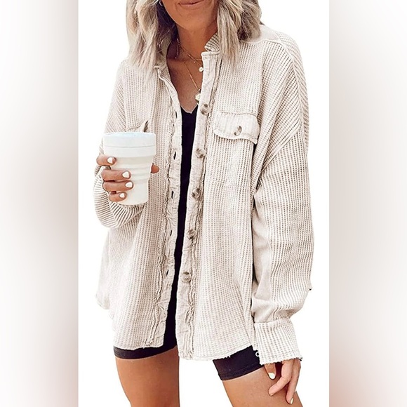 Women’s Waffle Knit Button Down Shacket - Picture 2 of 5